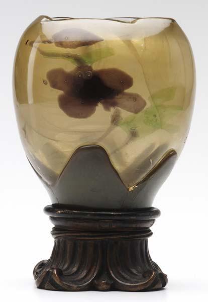 Appraisal: GALLE Marquetry vase with purple flowers on original bronze foot