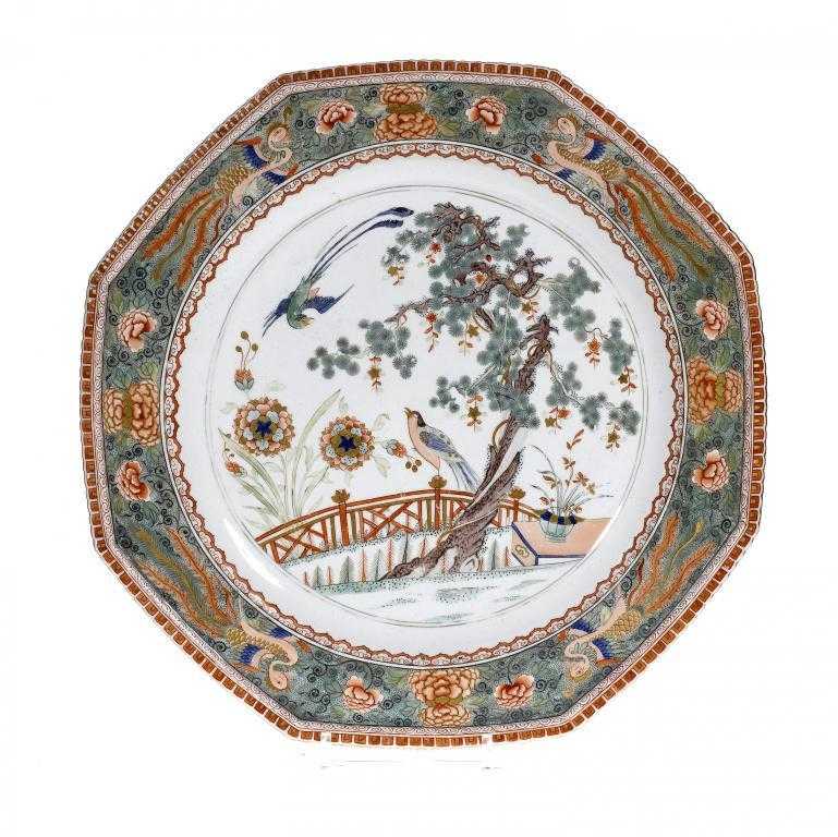 Appraisal: A DERBY OCTAGONAL DISH OF EXCEPTIONAL SIZE enamelled in a