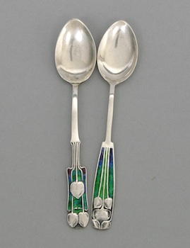 Appraisal: Two Enameled Sterling Silver Demi Spoons by William Hair Haseler