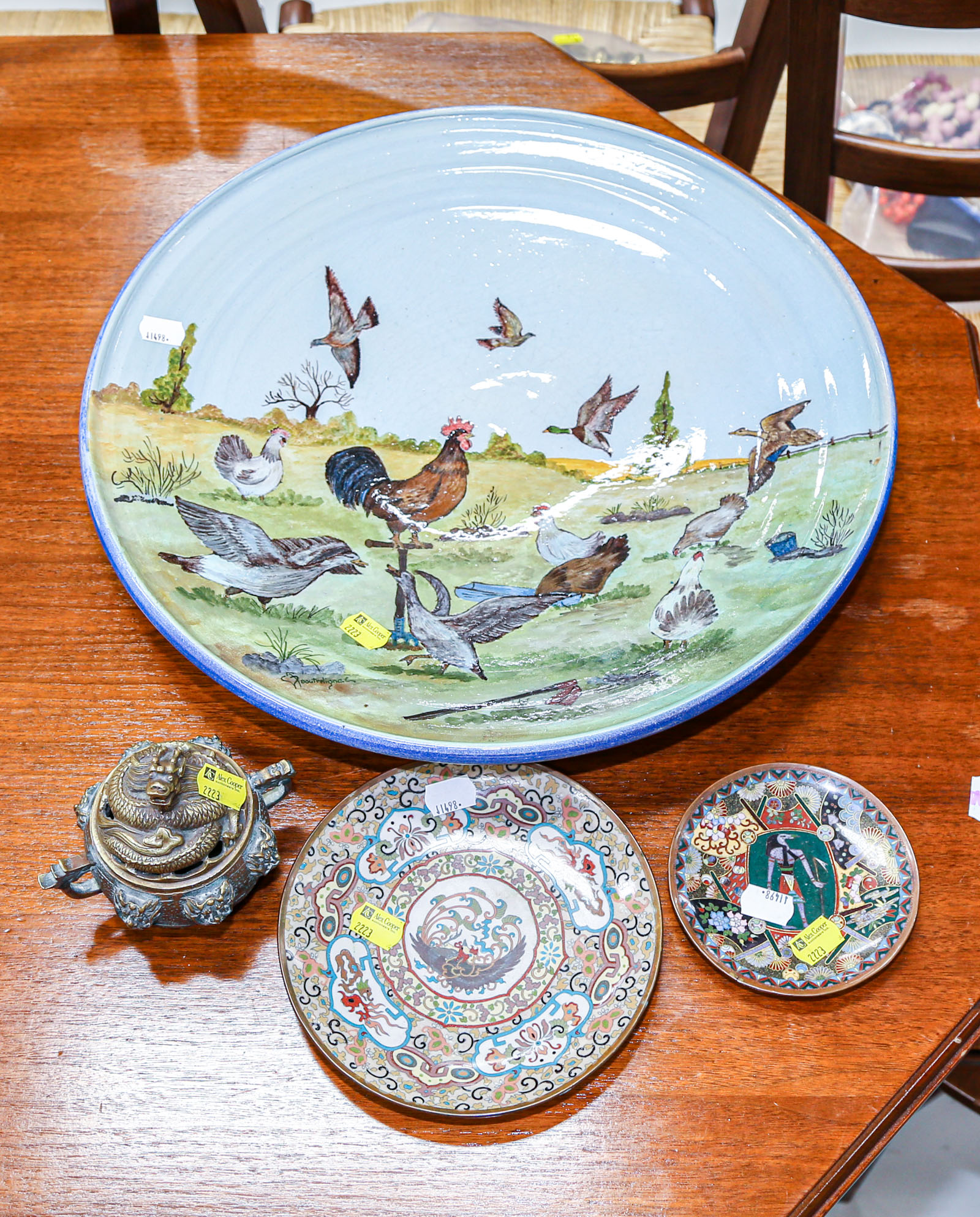 Appraisal: ASSORTED DECORATIVE ITEMS Including a large pottery charger in H