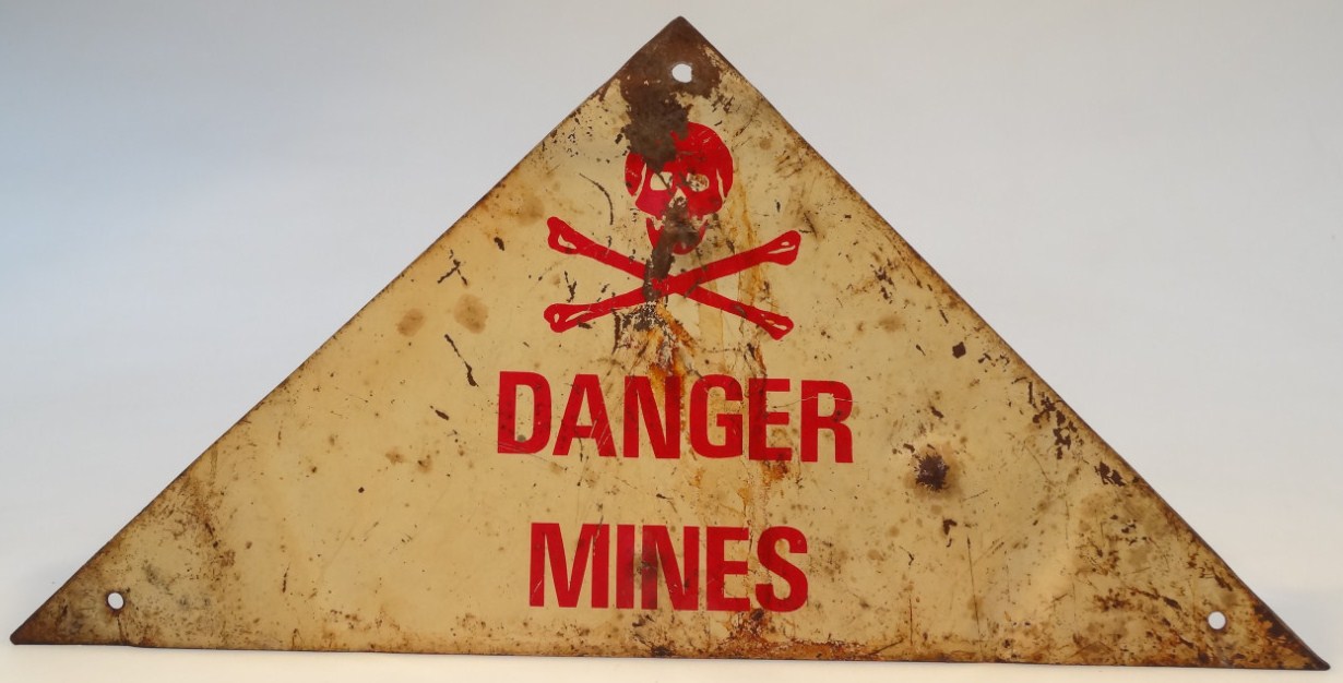 Appraisal: A thC tin Danger Mines sign marked verso in Rhodesian