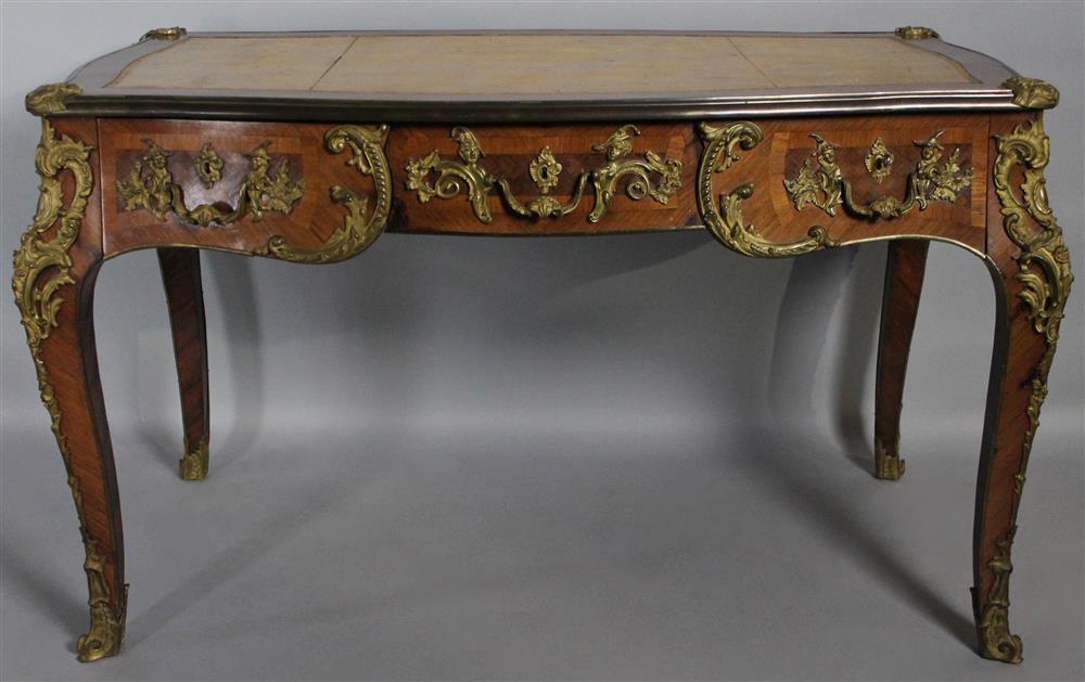 Appraisal: LOUIS XV STYLE KINGWOOD BUREAU PLAT WITH GILDED MOUNTS having