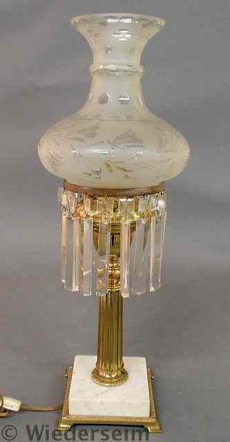 Appraisal: Brass and marble oil lamp with a frosted and etched