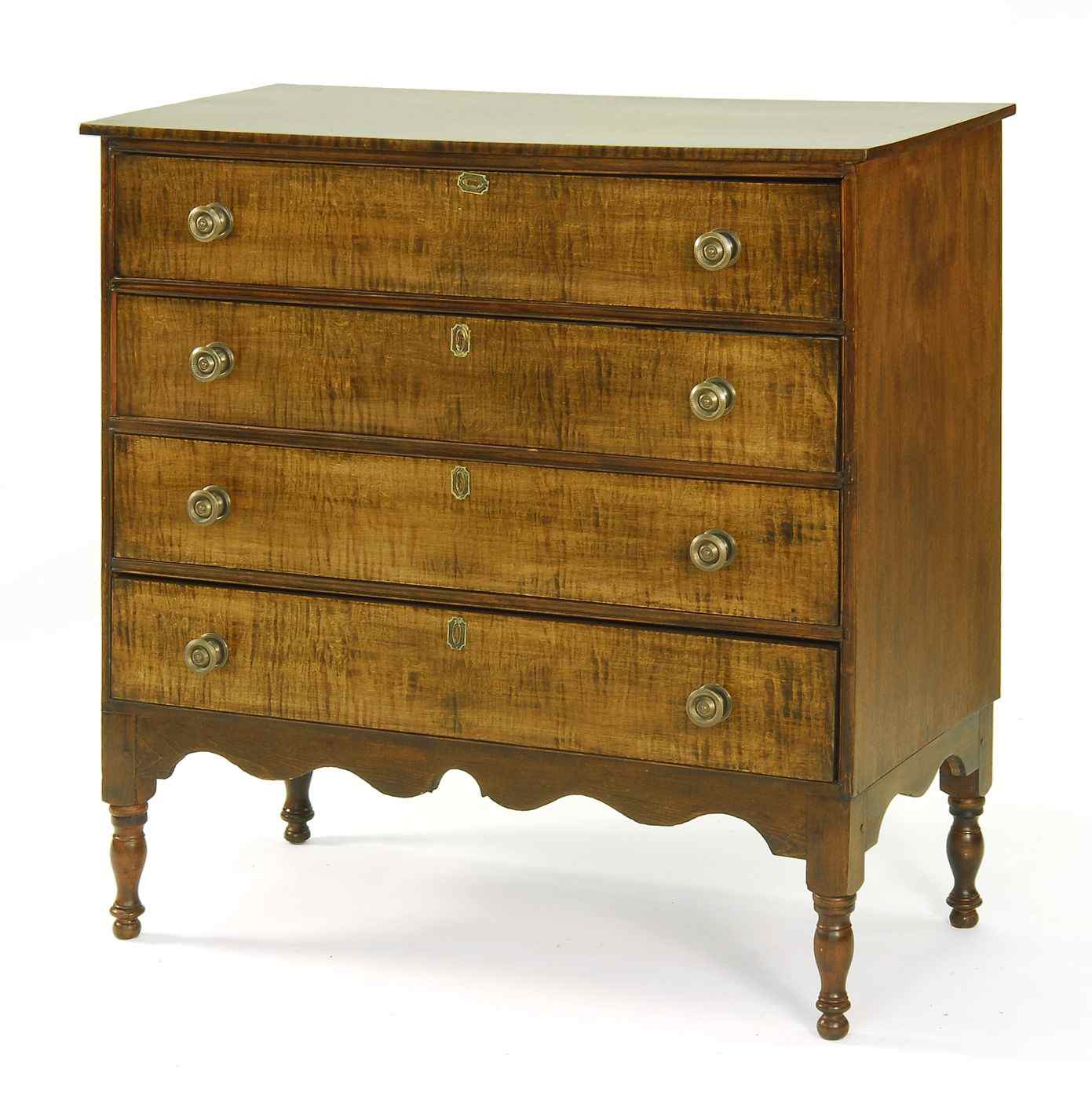 Appraisal: ANTIQUE AMERICAN SHERATON BUREAUCirca One-board top in highly figured tiger