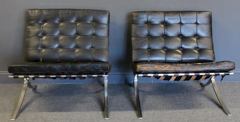 Appraisal: MIDCENTURY Knoll Signed Pair Of Mies Van Der Rohe Barcelona