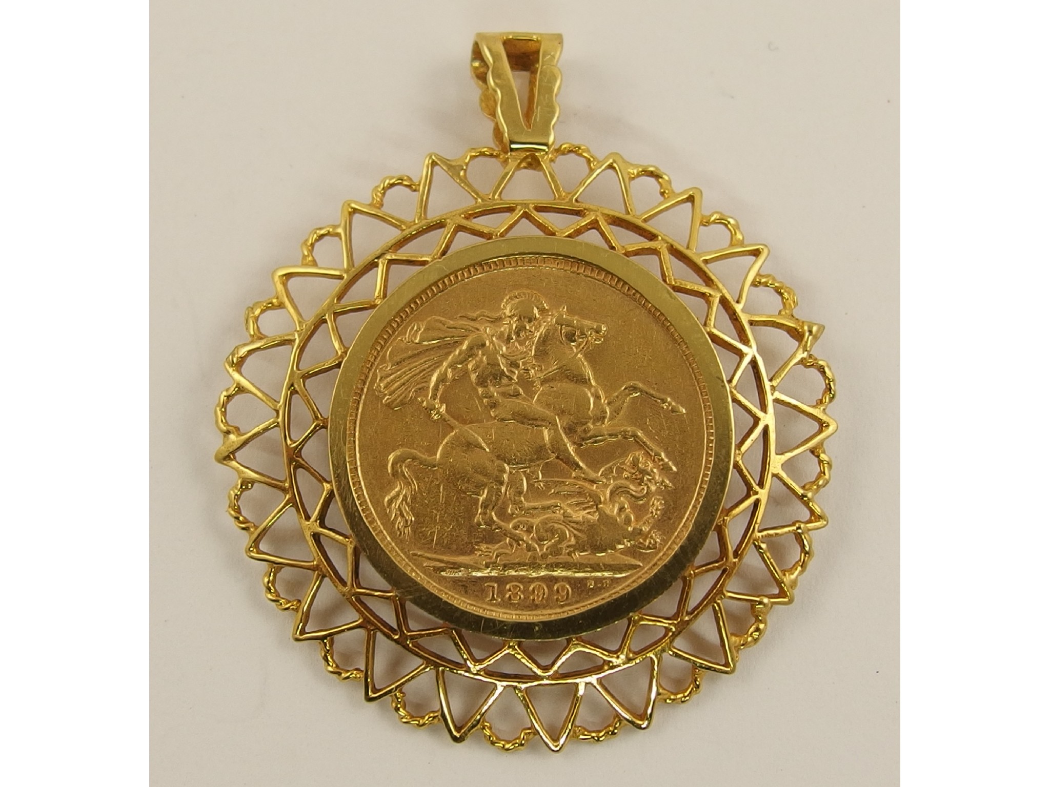 Appraisal: An gold full sovereign in ct pendant mount weight approx