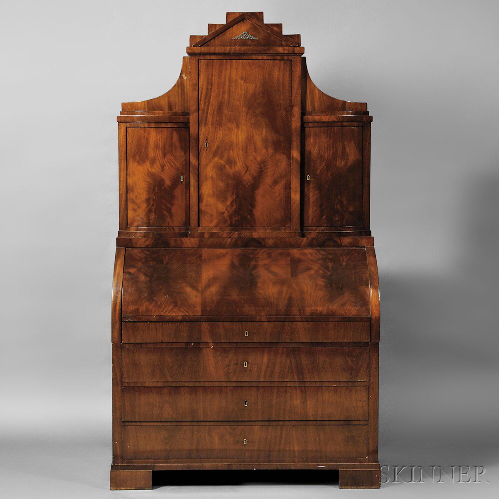 Appraisal: Biedermeier Mahogany-veneered Secretary Cabinet Germany second quarter th century with