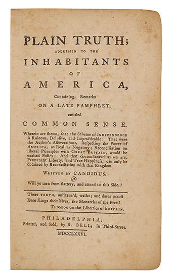 Appraisal: AMERICAN REVOLUTION Chalmers James Plain Truth Addressed to the Inhabitants