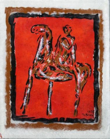 Appraisal: MARINI Marino Enamel on Copper Horse and Rider Signed and