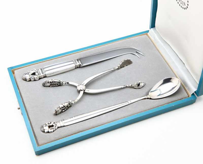 Appraisal: A Georg Jensen 'Acorn' sterling silver three-piece bar set Late