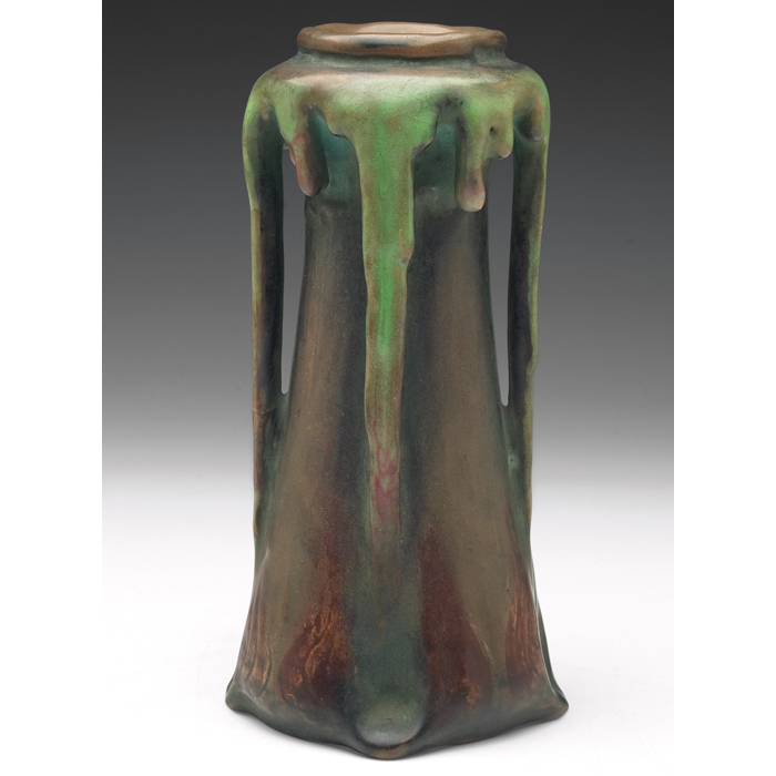 Appraisal: Amphora Edda vase organic shape with four dripping handles at