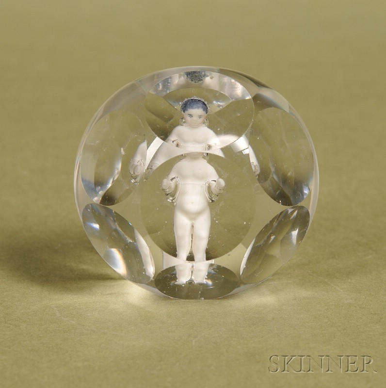 Appraisal: Continental Glass Paperweight with Encased Frozen Charlotte late th century