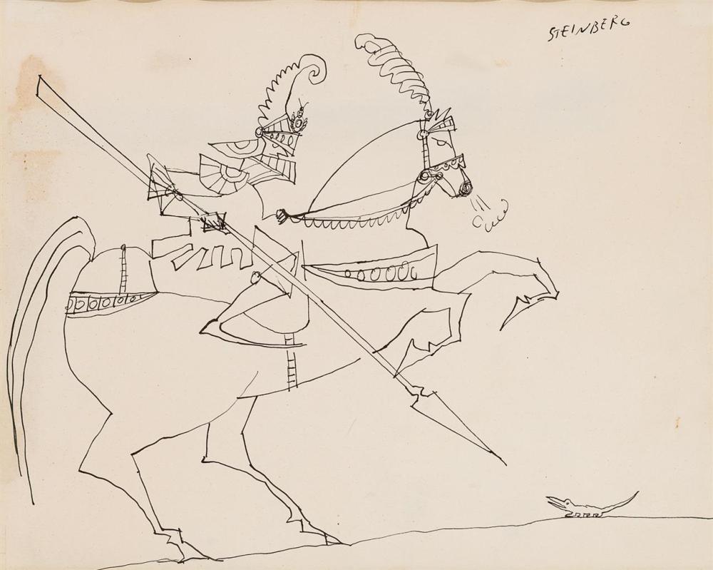 Appraisal: SAUL STEINBERG American - Knight on Horseback ink drawing on