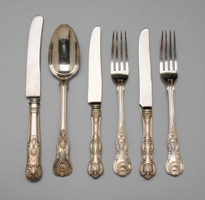 Appraisal: Silver King style pattern flatware eleven English silver spoons and