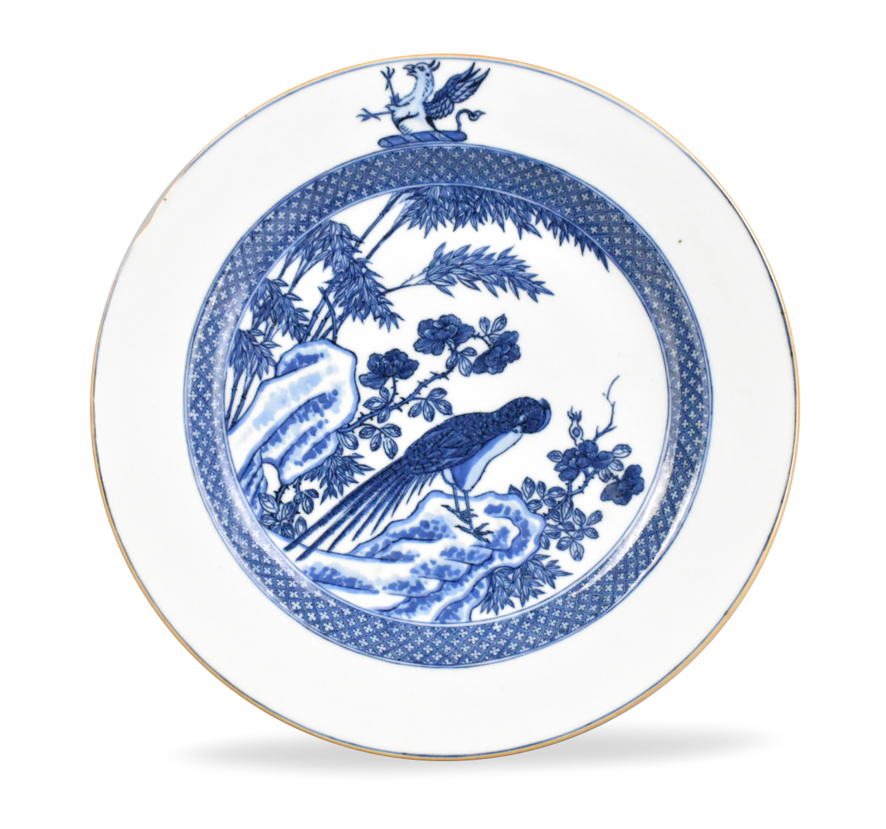 Appraisal: A Chinese English market Peers blue and white plate dating