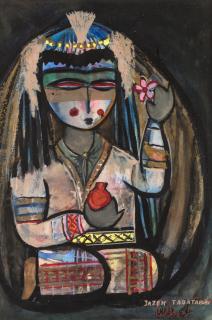 Appraisal: JAZEH TABATABAI IRANIAN - Seated Figure gouache on paper x