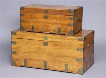 Appraisal: TWO CHINESE EXPORT BRASS-MOUNTED CAMPHOR CHESTS Each hinged top with