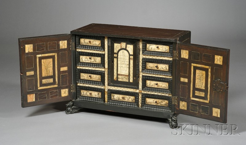 Appraisal: Flemish Baroque Bone-mounted and Ebonized Table Cabinet of rectangular form