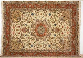 Appraisal: FINE SILK AND WOOL RUG Beautifully woven line silk and