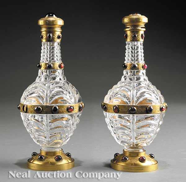 Appraisal: A Pair of Jeweled and Gilt Bronze-Mounted Glass Flasks the