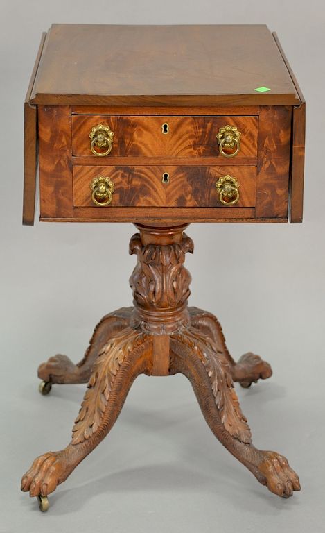 Appraisal: Federal mahogany two drawer drop leaf stand with original brasses