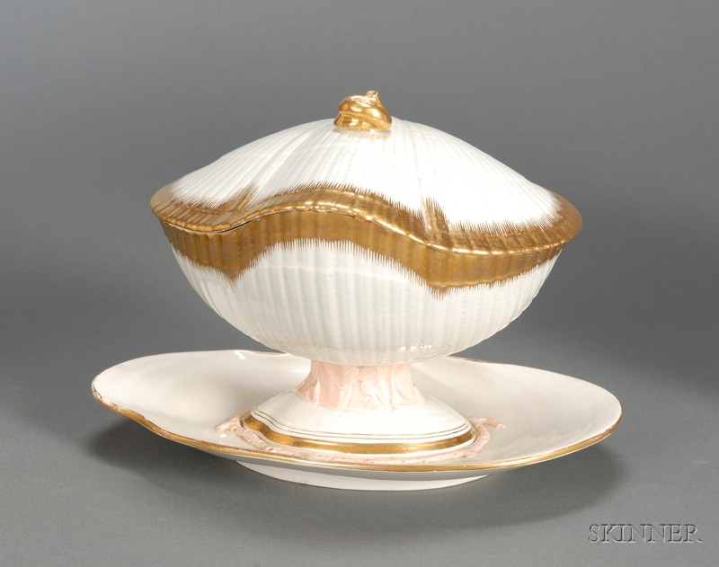 Appraisal: Wedgwood Pearlware Shell-Form Sauce Tureen and Stand England early th