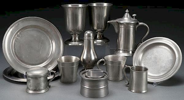 Appraisal: EARLY AMERICAN PEWTER ARTICLES A TWELVE PIECE GROUP OF EARLY