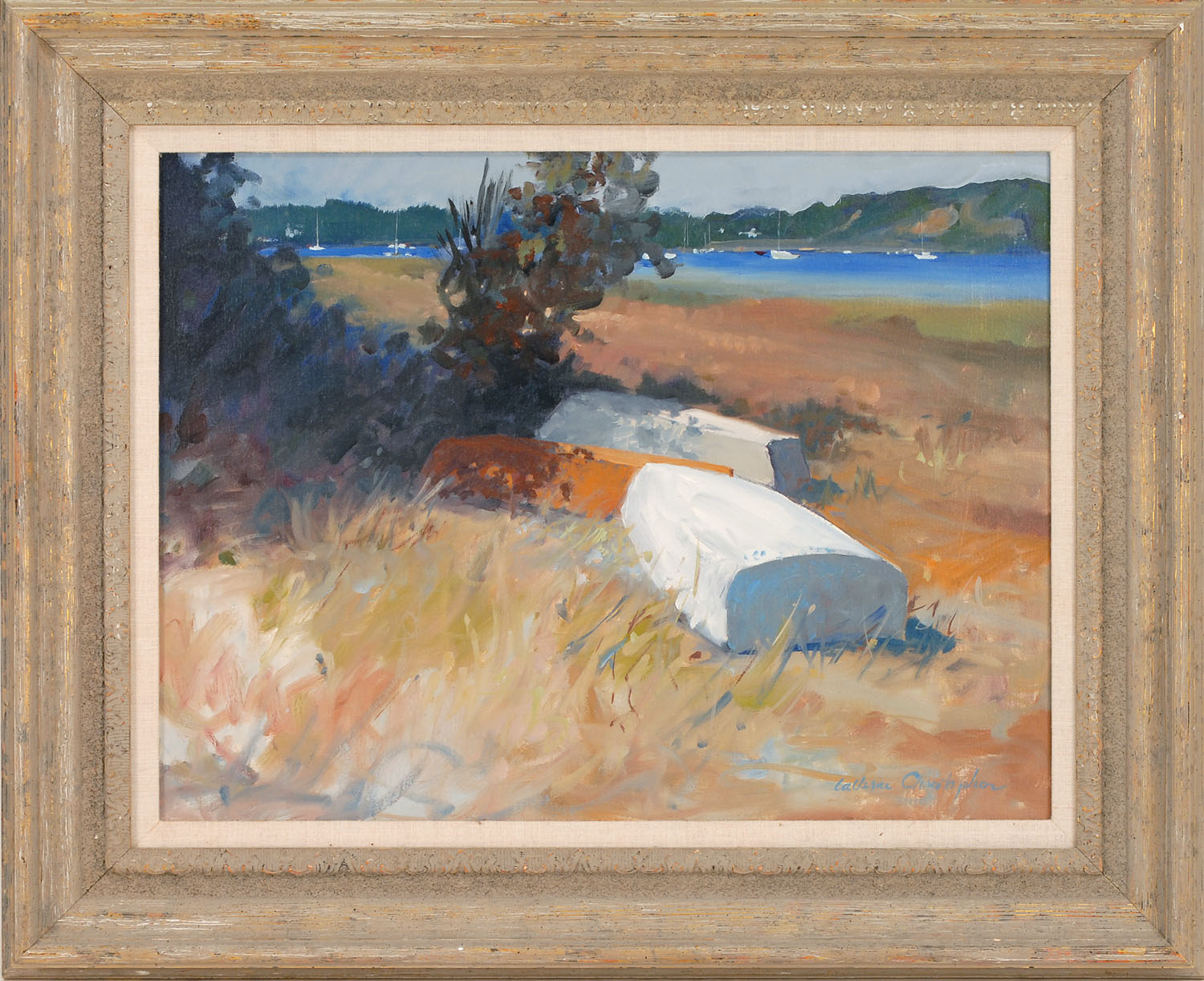 Appraisal: LAVERNE CHRISTOPHERAmerican ContemporaryDories on the beach Signed lower right Laverne