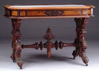 Appraisal: FINE WALNUT MARBLE TOP CENTER TABLE Nice Burl walnut panels