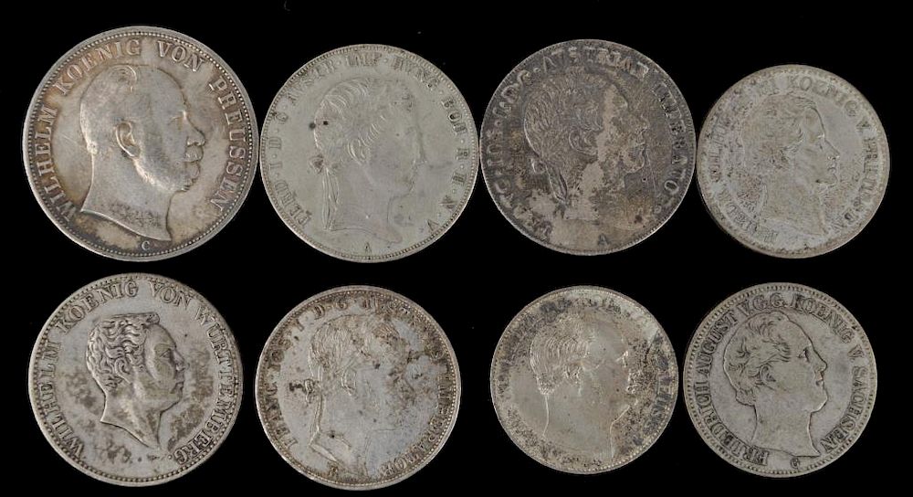 Appraisal: Eight German and Austrian Silver Coins including Wilhelm I thaler