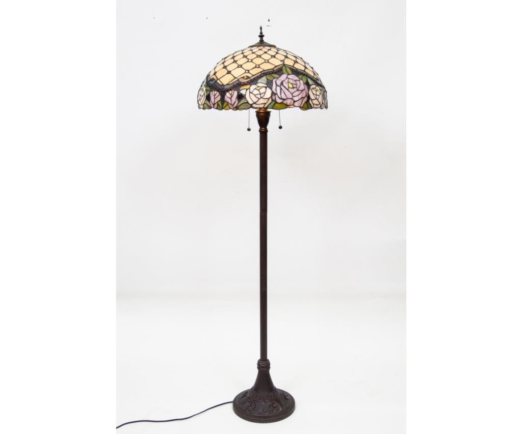 Appraisal: Tiffany style art glass floor lamp with faux bronze metal