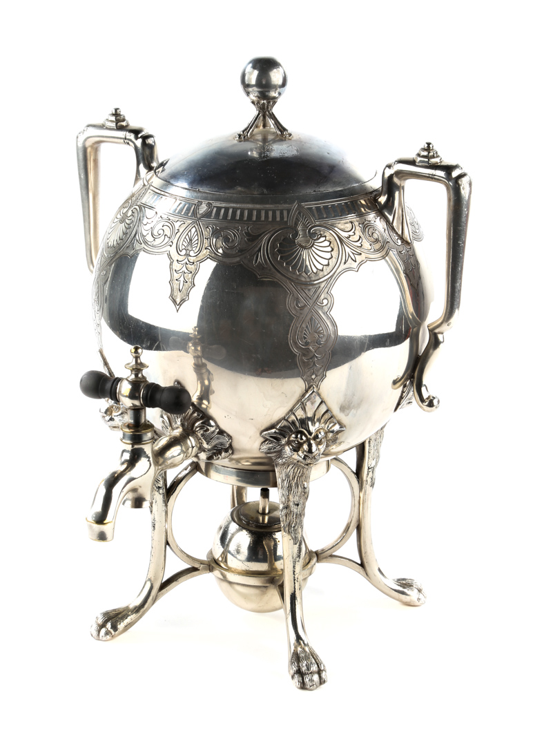 Appraisal: Neo-Grec style silver-plated hot water kettle and stand circa in