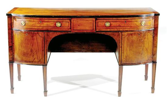 Appraisal: Regency inlaid mahogany bowfront sideboard circa shaped top with beaded