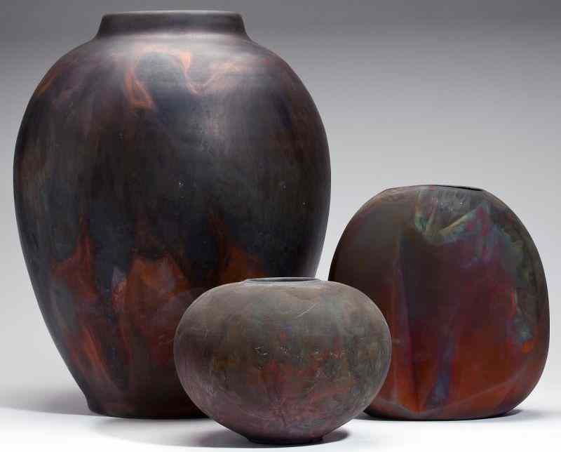 Appraisal: Tony Evans CA Three Raku Vesselselegant forms with thin walls