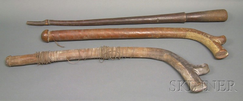 Appraisal: Three Polynesian Carved Wood Clubs Fiji two of gunstock variety