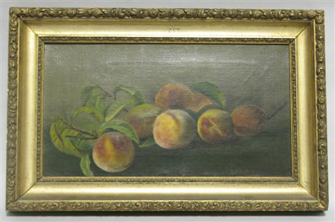 Appraisal: S P DUBOIS STILL LIFE OF PEACHES Oil on canvas