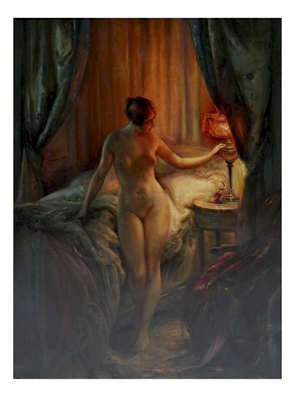 Appraisal: E Tabary Standing Nude Salon E Tabary oil on canvas