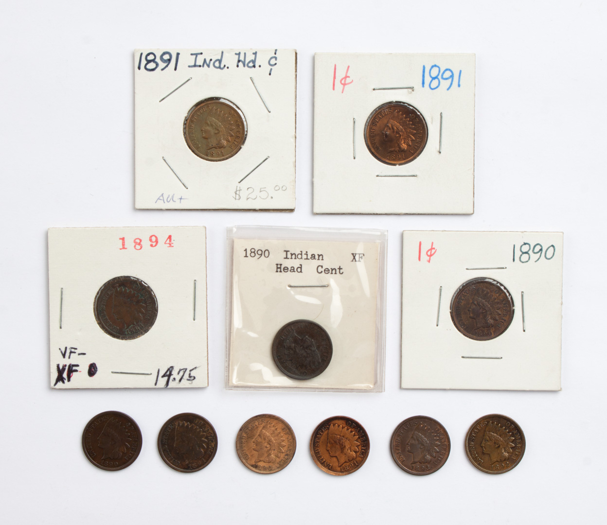 Appraisal: Eleven U S Indian Head type cents -' comprising four