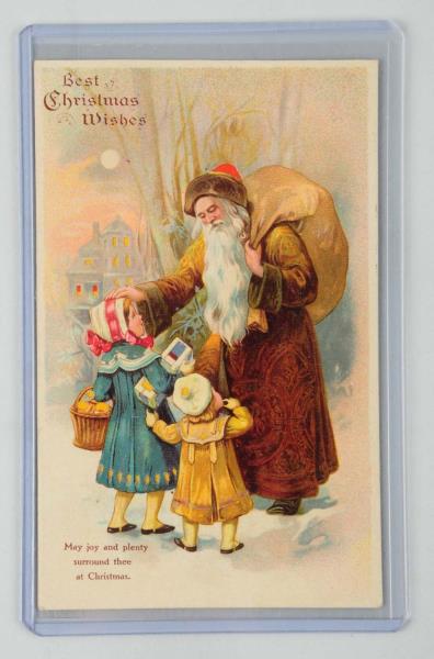 Appraisal: Hold-to-Light Santa Postcard Santa is in a brown robe and