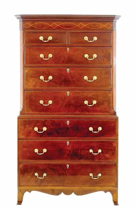 Appraisal: George III inlaid mahogany chest on chest early th century