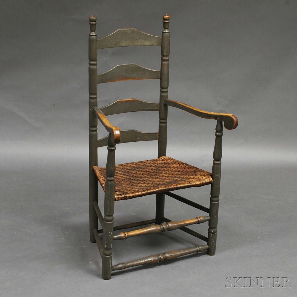 Appraisal: Gray-painted Country Ladder-back Armchair New England late th early th