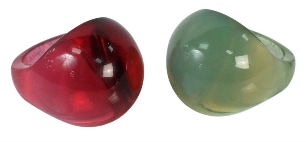 Appraisal: Two Cabochon Lalique Glass Rings to include green and ruby