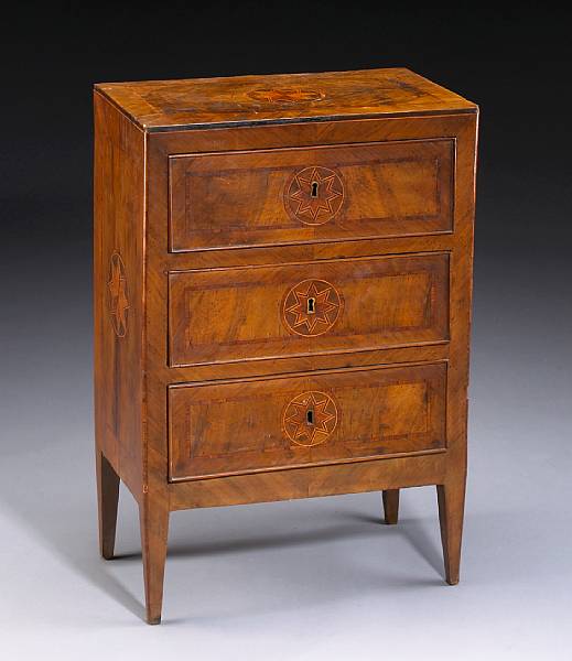 Appraisal: An Italian Neoclassical marquetry and walnut commodino Naples late th