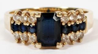 Appraisal: K YELLOW GOLD RING W SAPPHIRE AND DIAMONDS K YELLOW