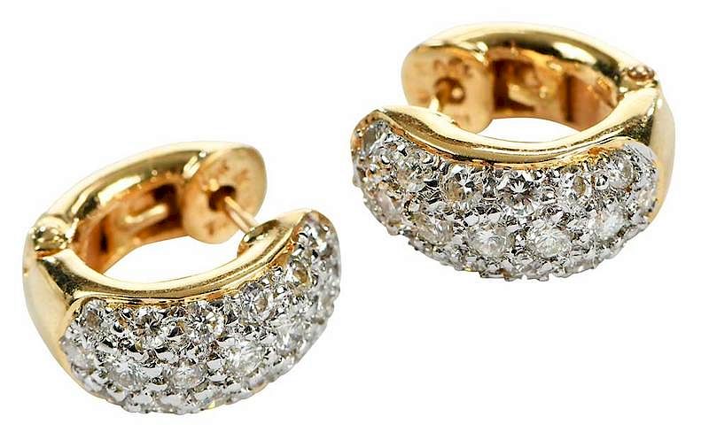 Appraisal: kt Gold Diamond Huggie Earrings each with round brilliant diamonds