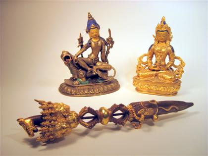 Appraisal: Three Sino-Tibetan gilt bronze objects th century