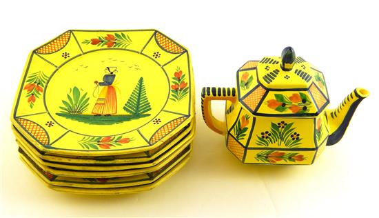 Appraisal: th C Quimper faience nine pieces all yellow ground with