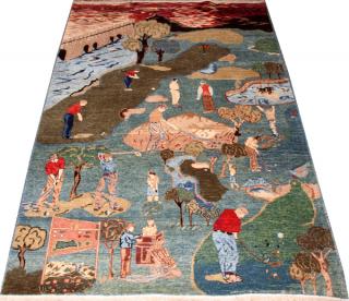 Appraisal: TURKISH HAND WOVEN WOOL PICTORIAL RUG GOLF TURKISH HAND WOVEN