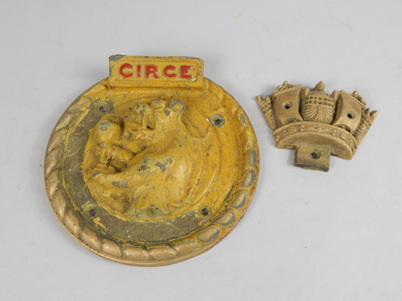 Appraisal: A painted cast iron ships plaque for the minesweeper Cerce