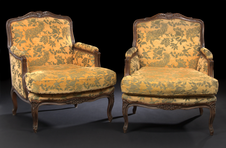 Appraisal: Pair of Louis XV-Style Fruitwood Bergeres fourth quarter th century